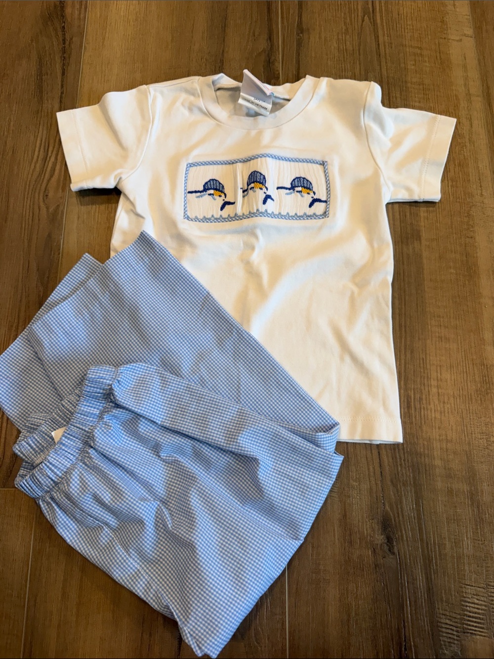 White and Light Blue Kids Set with fish Embroidery